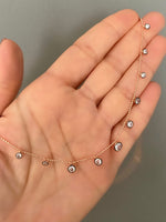 45cm Chain Necklace with Droplet Stones Clear Stones -Large drops Rose Gold Plated Silver Round