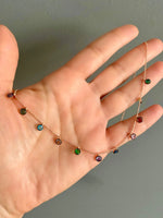 45cm Chain Necklace with Droplet Stones Rainbow Stones -Large drops Rose Gold Plated Silver Round