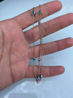 45cm Chain Necklace with Droplet Stones With evil eye beads rose gold plated silver Round