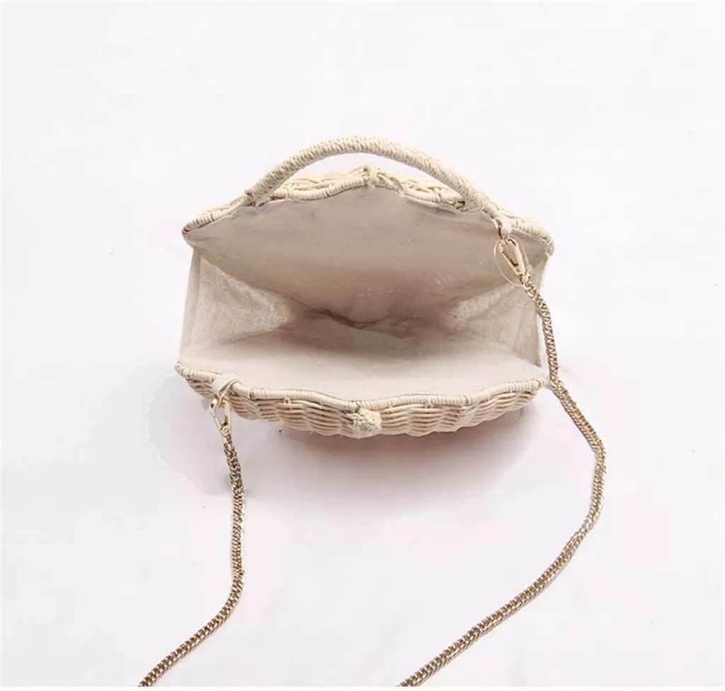 Shell Shape Raffia Woven Clutch Bag with Pearl Detail — Crossbody Shoulder Bag for Women – alternate view 4