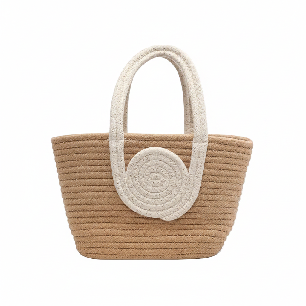 Large Capacity Two-Tone Raffia Tote Bag — Beige & Cream Women's Summer Beach Bag