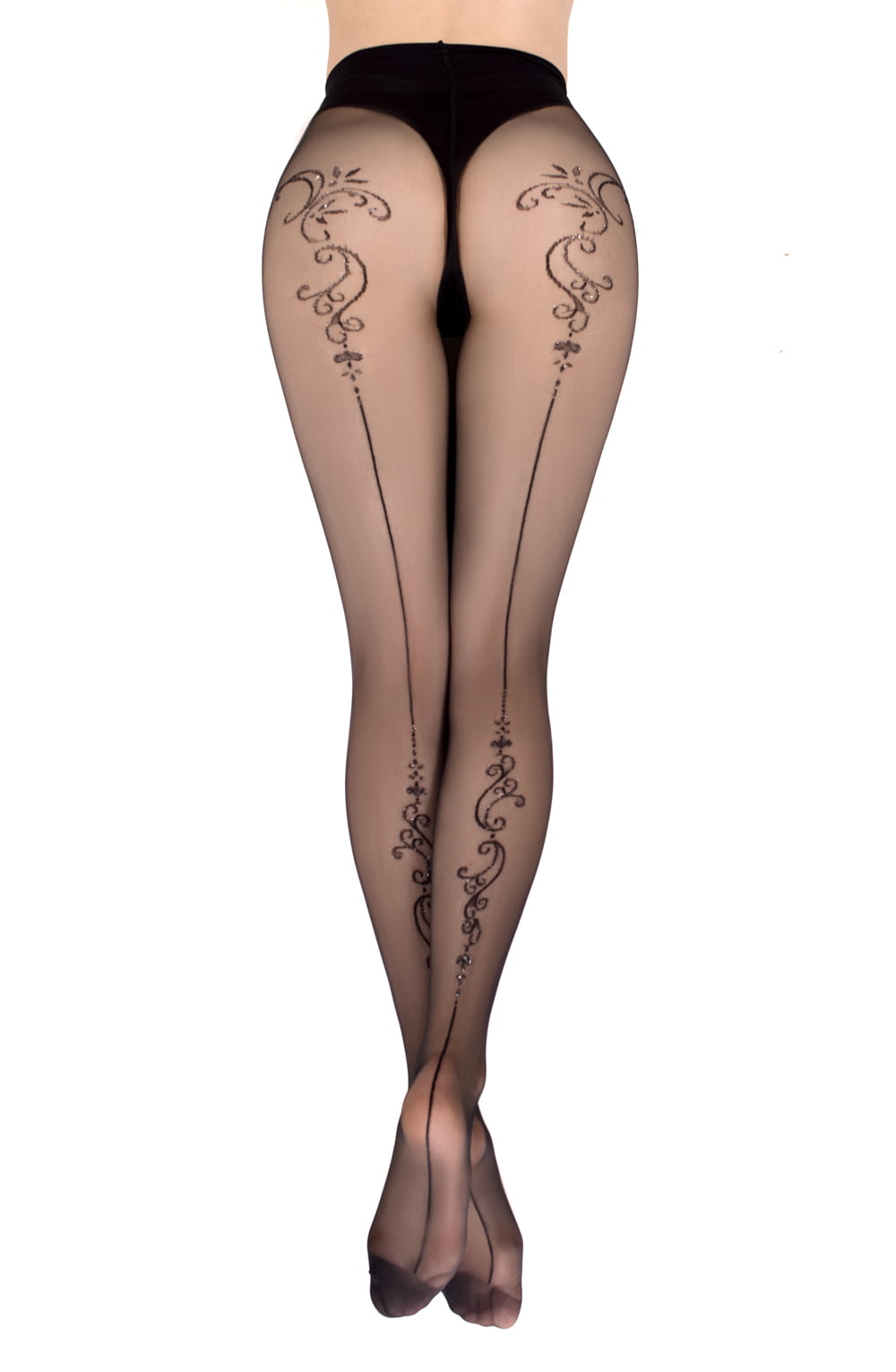 Ballerina Sheer Black Tights with Intricate Pattern & Subtle Sparkle