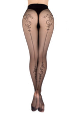 Ballerina Sheer Black Tights with Intricate Pattern & Subtle Sparkle