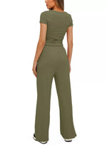 Round Neck Short Sleeve T-Shirt and Pants Two-piece Loungewear Set
