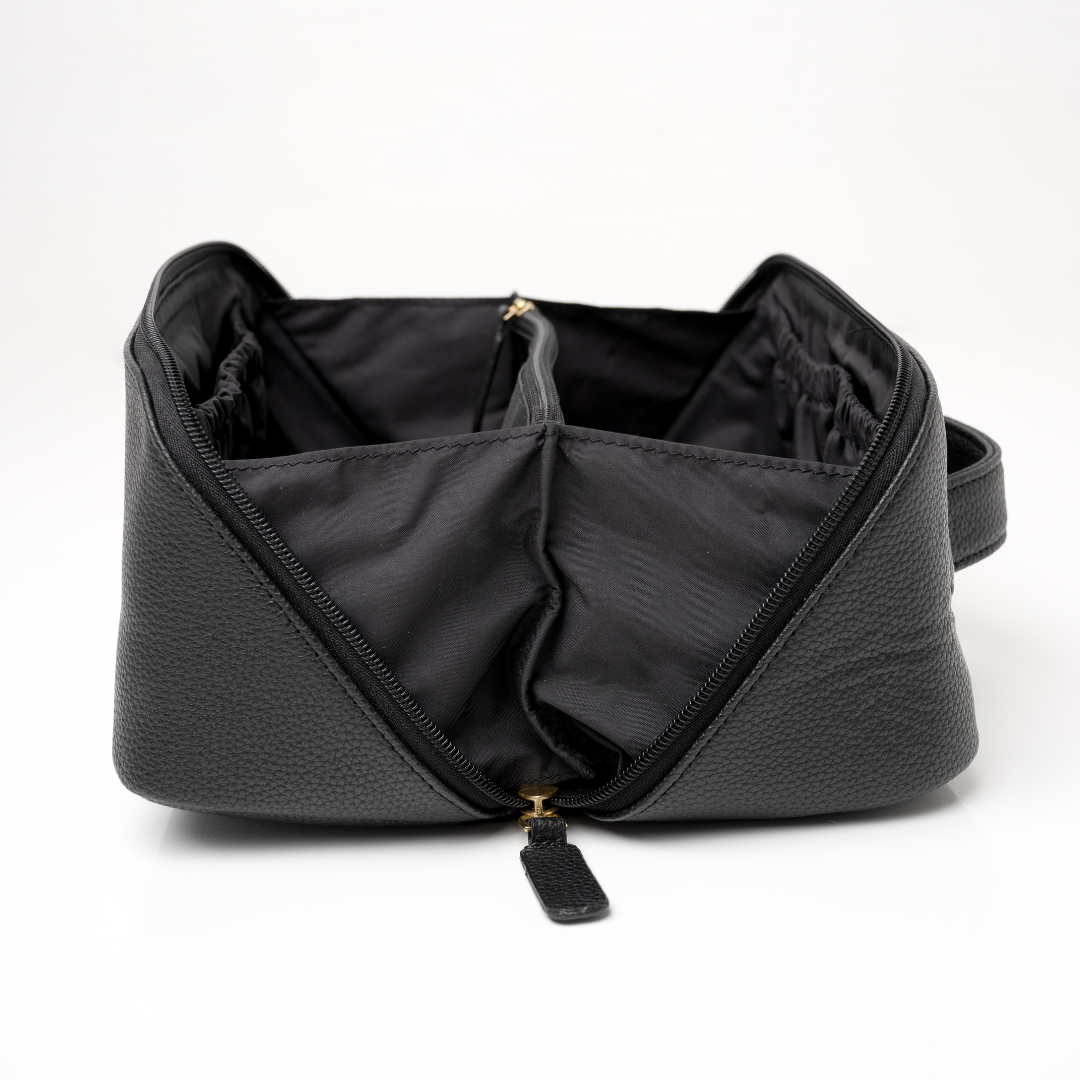 Freya' Fold-Out Makeup Bag in Black