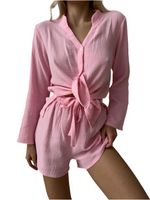 UNDRESS Women’s Pink 2 Piece Shorts and Long Sleeve Top Loungewear Set