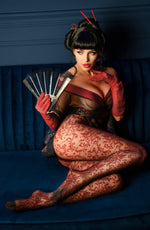 Black Secret Bordeaux Design Crotchless Tights