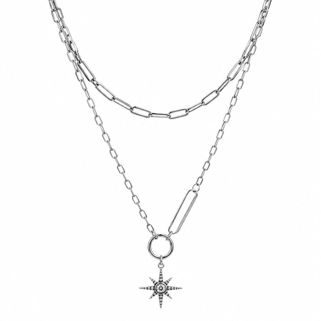 Sahara Luxe White Gold Plated Double Layer Necklace