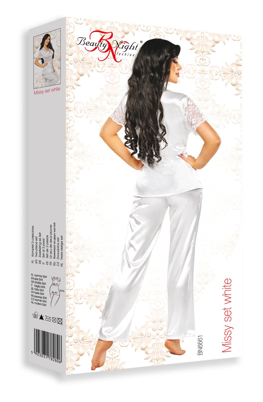 Beauty Night Missy Satin Lace White Pyjamas Trouser Set
