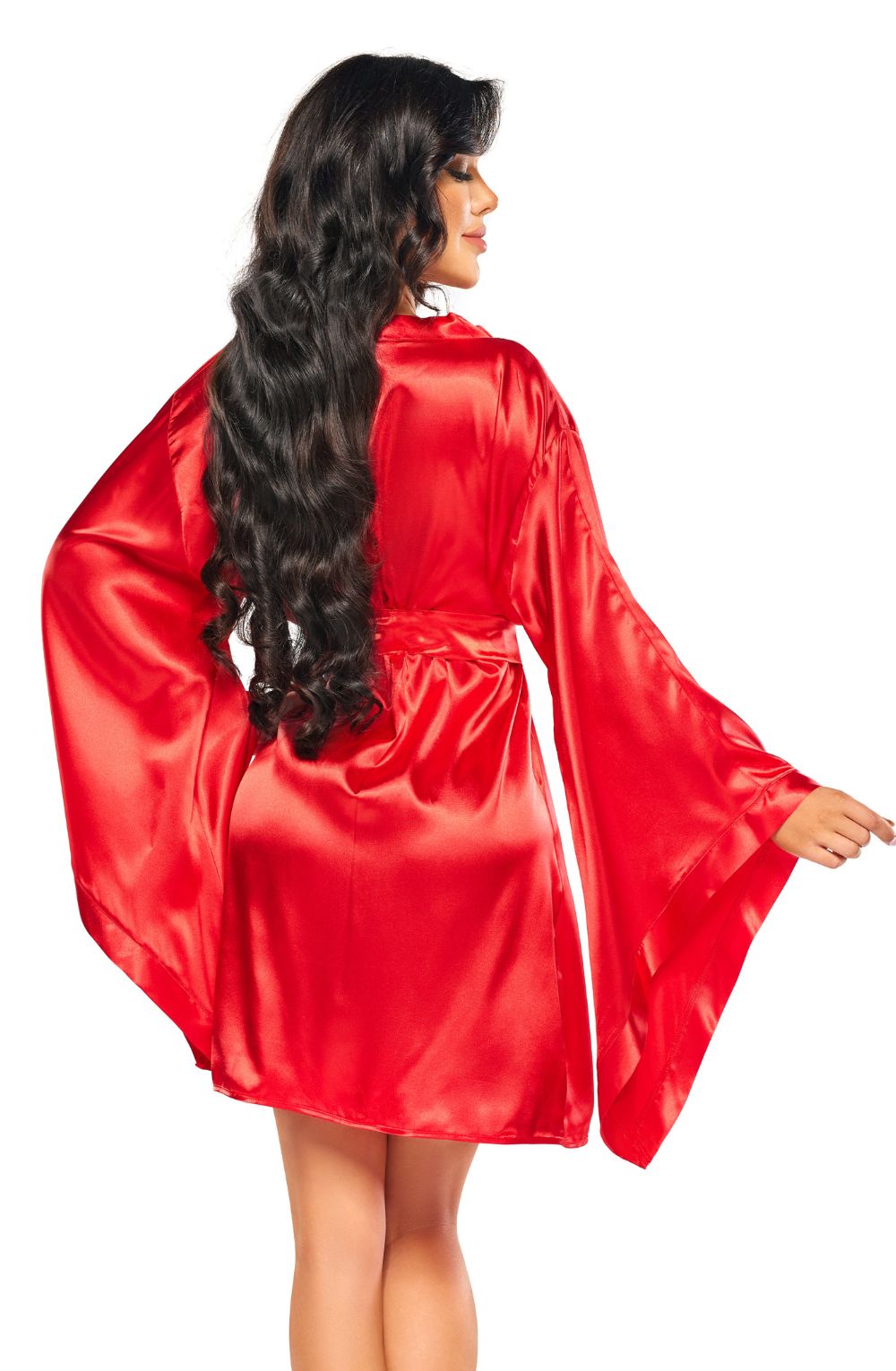 Beauty Night Samira Shiny Wide Sleeve Belted Peignoir Red