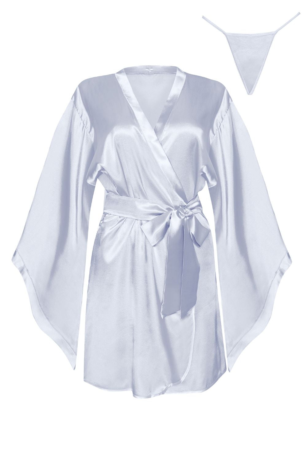 Beauty Night Samira Shiny Wide Sleeve Belted Peignoir Silver