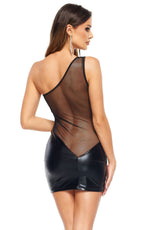 Beauty Night Loreen Glossy Black Sheer Mesh Cutout Erotic Dress Black