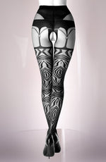 Black Secret Tiger Striped Pattern Black Crotchless Tights