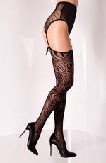Black Secret Bold Tribal Pattern Stockings in Sheer Black