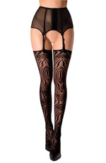 Black Secret Bold Tribal Pattern Stockings in Sheer Black
