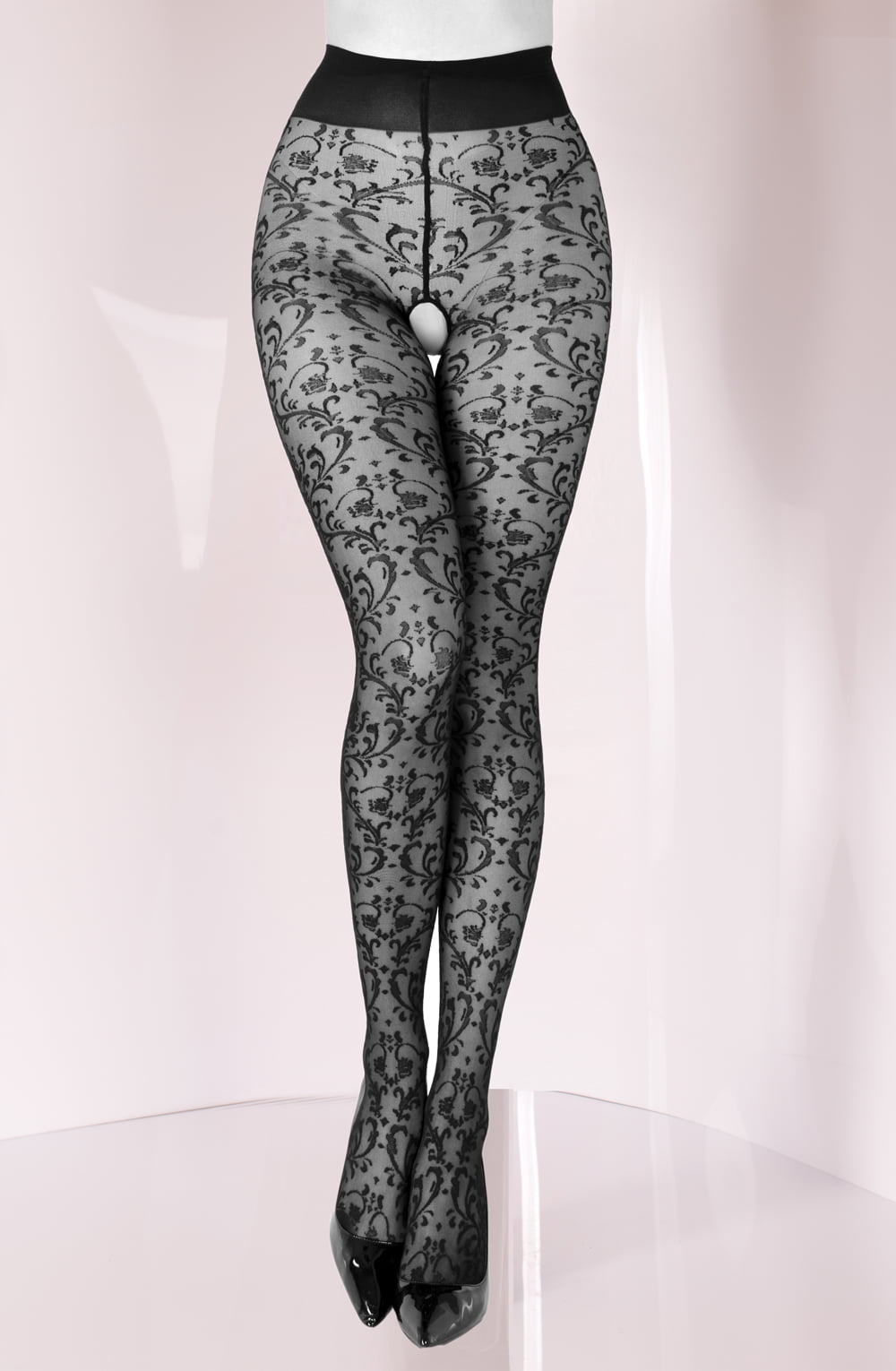 Black Secret Bordeaux Design Crotchless Tights