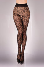 Black Secret Bordeaux Design Crotchless Tights