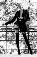 Black Secret Crotchless Tights Centre Seam Faux Suspender Belt & Straps Black & Natural