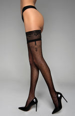 Black Secret Metallic Shimmer Intricate Pattern Stockings Black with Lurex