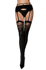 Black Secret Gold Front Seam Stockings in Black & Gold Detail