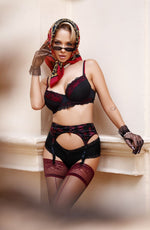 Black Secret Sheer Black Hold Ups with Red Lace Thigh Band and Centre Seam