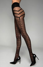 Black Secret Crotchless Tights With All Over Lurex Design in Sheer Black