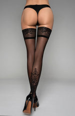 Black Secret Calf Pattern Lace Top Stockings in Black