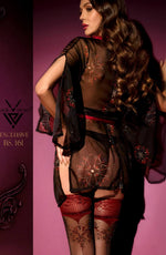 Black Secret Black Hold Ups Black with Red Lace Tops & Back Centre Seam