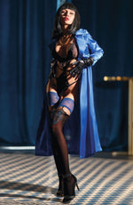 Black Secret Black Hold Ups with Blue Lace Top & Blue Detail