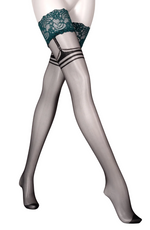 Black Secret Teal Green Lace Top Mock Suspender Hold-Up Stockings