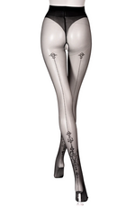 Black Secret Sheer Black Vintage Seam Crotchless Tights