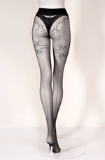 Black Secret Sheer Black Baroque Inspired Detail Back-Seam Crotchless Tights