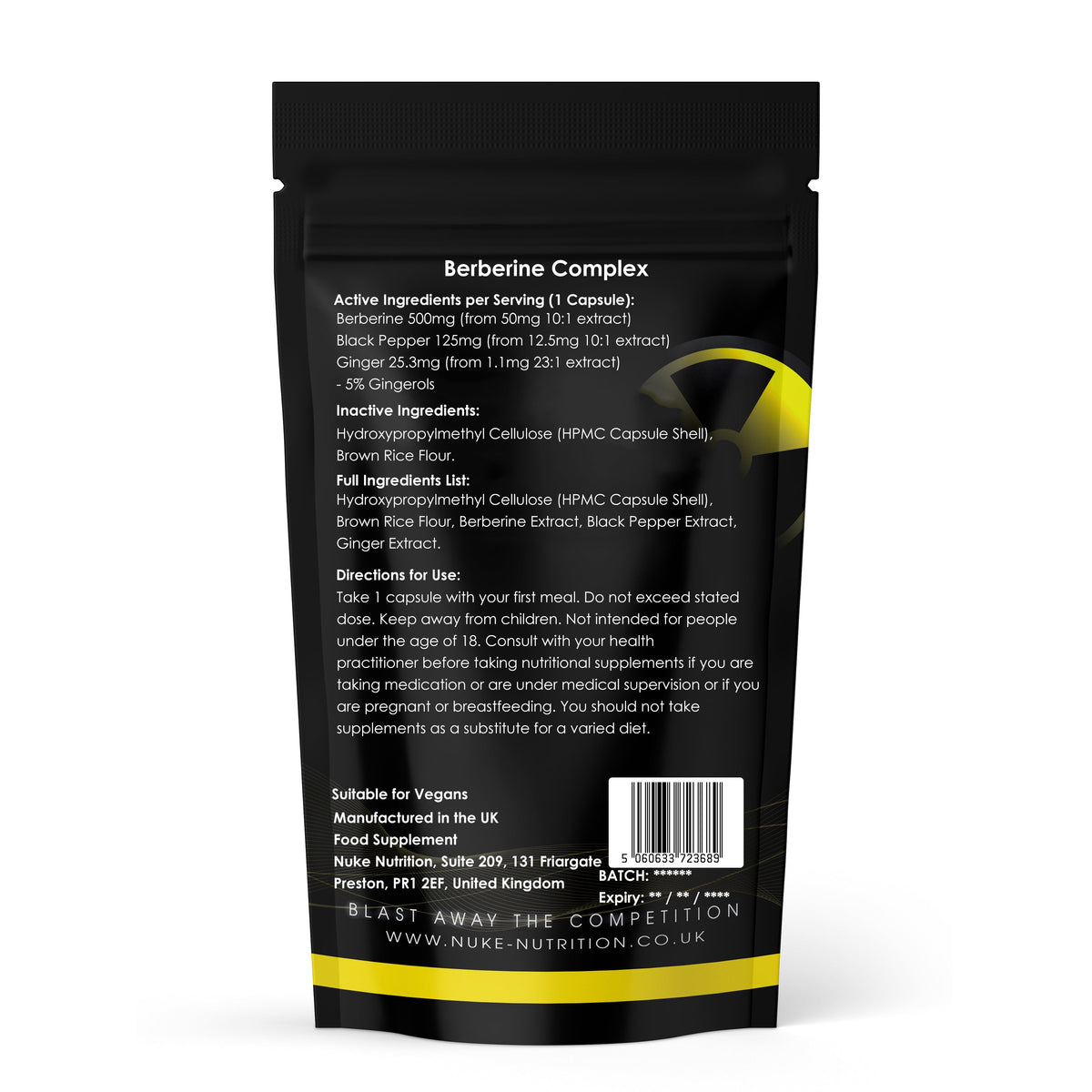Nuke Nutrition Berberine Complex 500mg + Black Pepper + Ginger Capsules