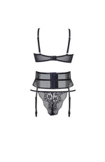 Beauty Night BN6683 Chiara 3 Piece Open Bra Lingerie Set Black