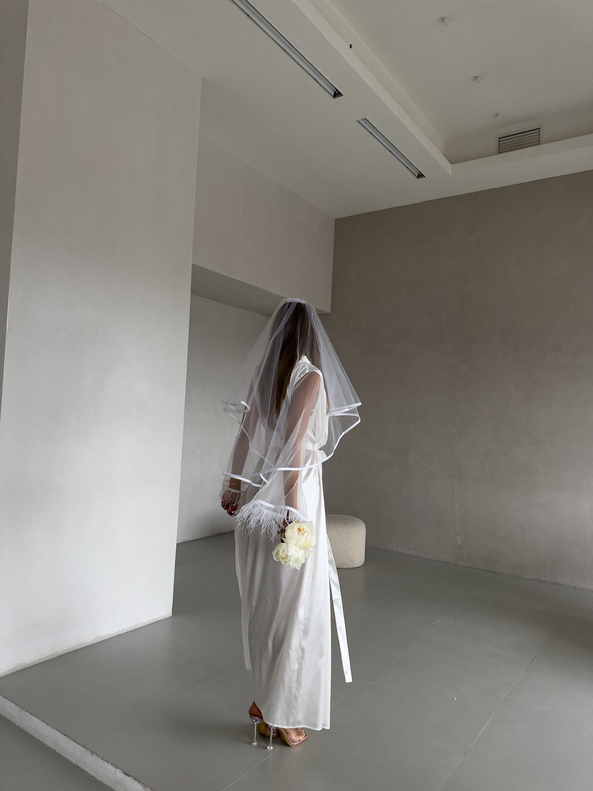 GODDESS Women’s Personalised White Satin Bridal Robe with Feather Trim