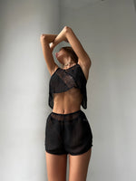 WHISPER Women’s Black 2 Piece Mesh & Lace Crop Top & Shorts Set