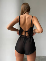 WHISPER Women’s Black 2 Piece Mesh & Lace Crop Top & Shorts Set