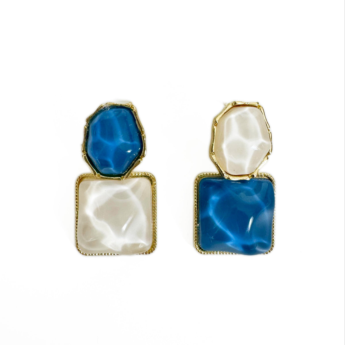 Sienna Cobalt & Ivory Mismatch Drop Statement Earrings