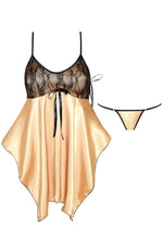 Beauty Night Julieta Black Lace Gold Satin Chemise & Thong Set
