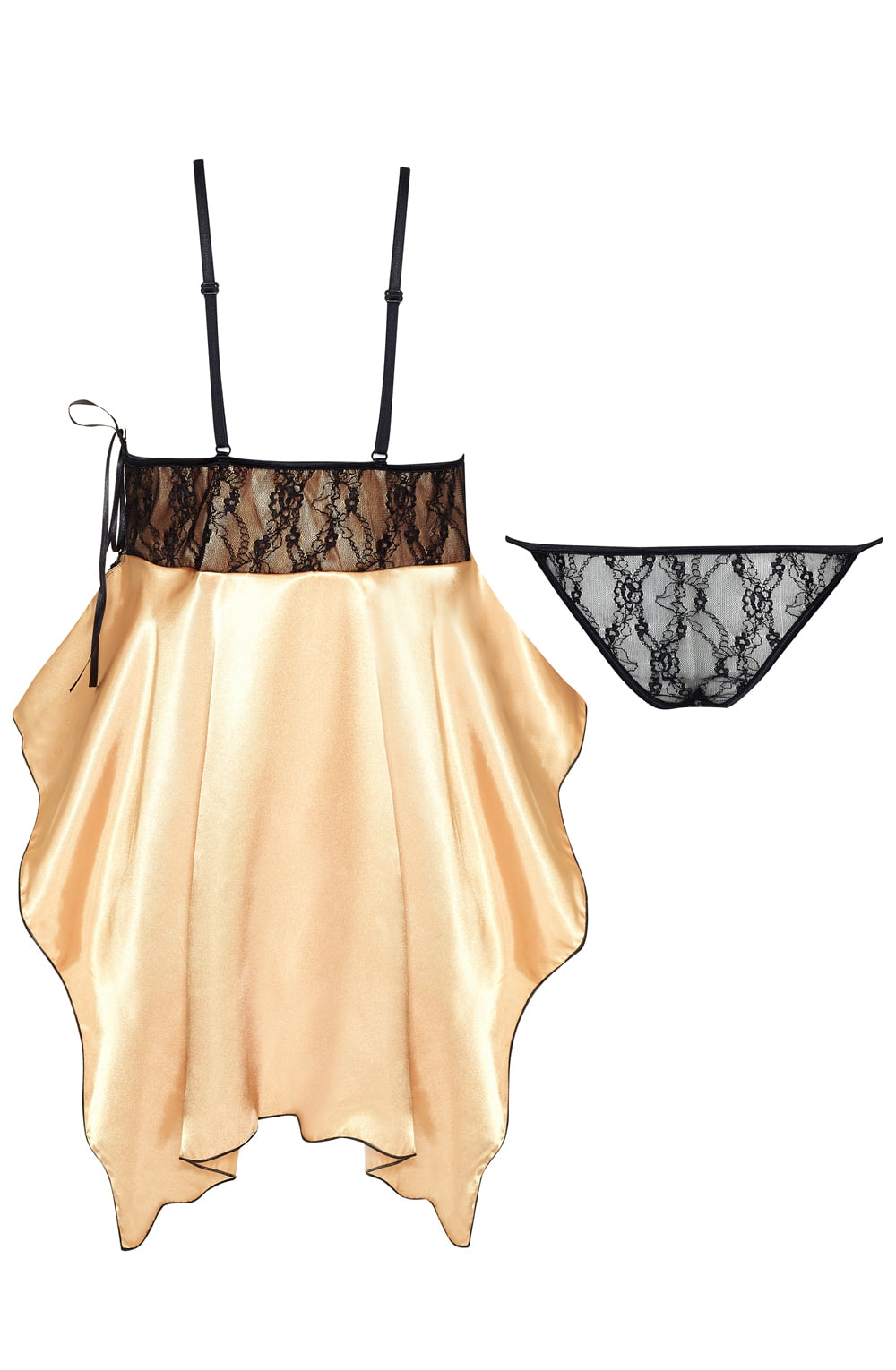 Beauty Night Julieta Black Lace Gold Satin Chemise & Thong Set