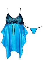 Beauty Night Julieta Black Lace Turquoise Satin Chemise & Thong Set
