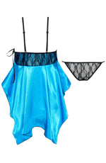Beauty Night Julieta Black Lace Turquoise Satin Chemise & Thong Set