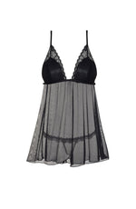 Beauty Night Lauren Lace Tulle Sheer Black Chemise & Thong Set