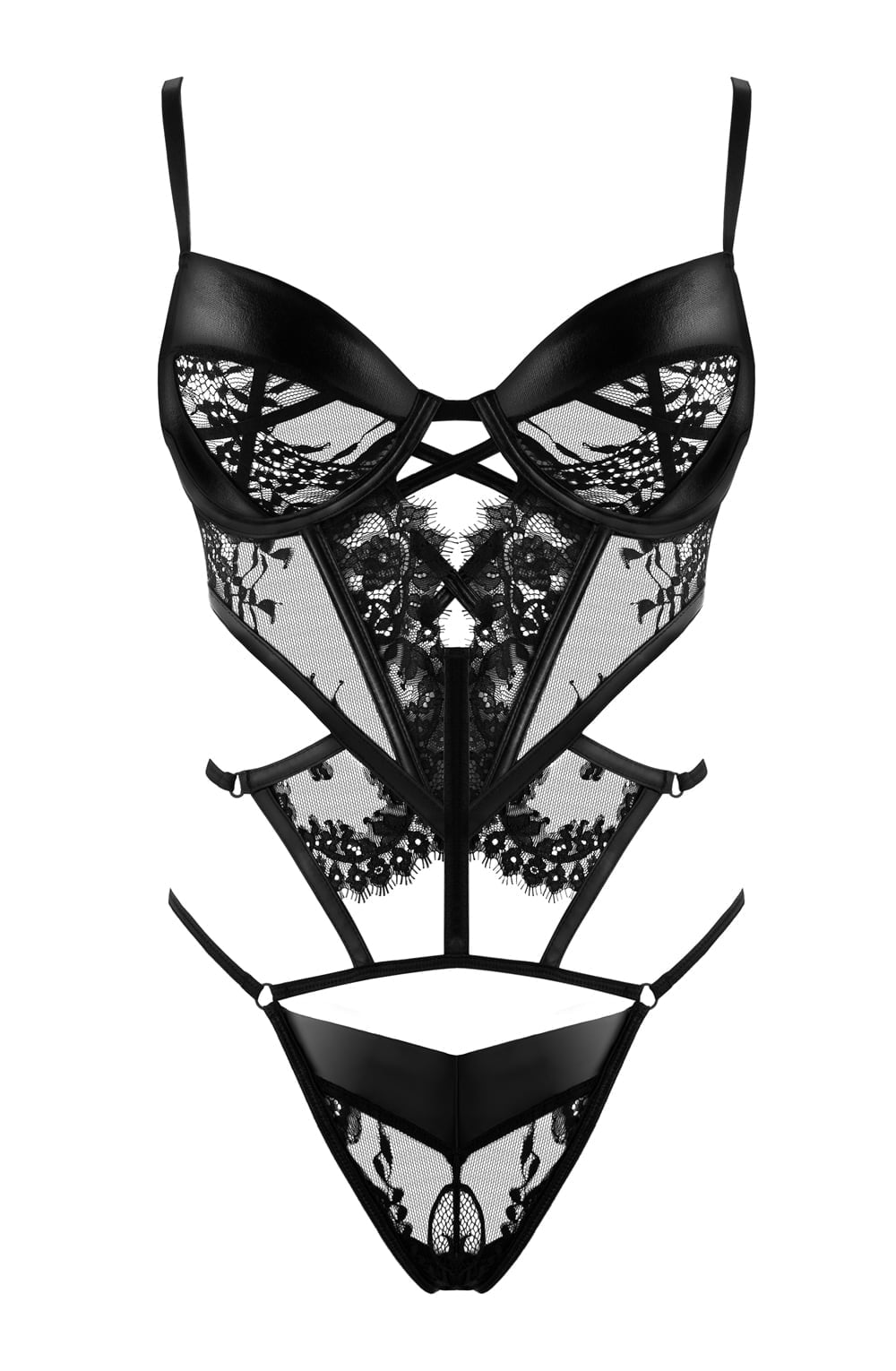Beauty Night Leonela Delicate Lace Wet-Look Teddy Black