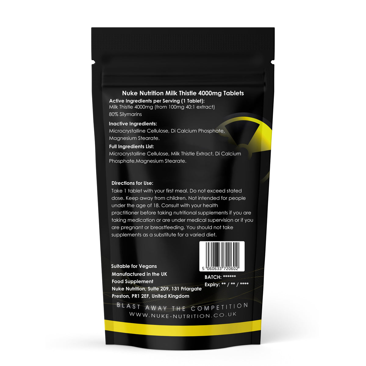 Nuke Nutrition Milk Thistle Extract Tablets 4000mg 80% Silymarin High Strength Liver Support