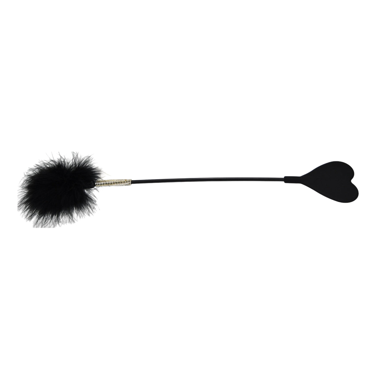 Bound to Please Black Silicone Heart Shaped Crop with Feather Tickler detail
