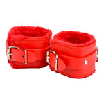 Bound to Please Furry Plush Wrist Cuffs Red detail