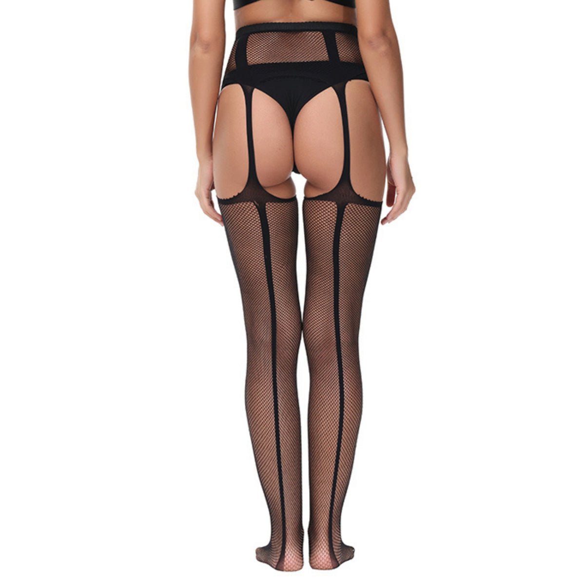 Lace by LJ Black Lace-Up Suspender Tights