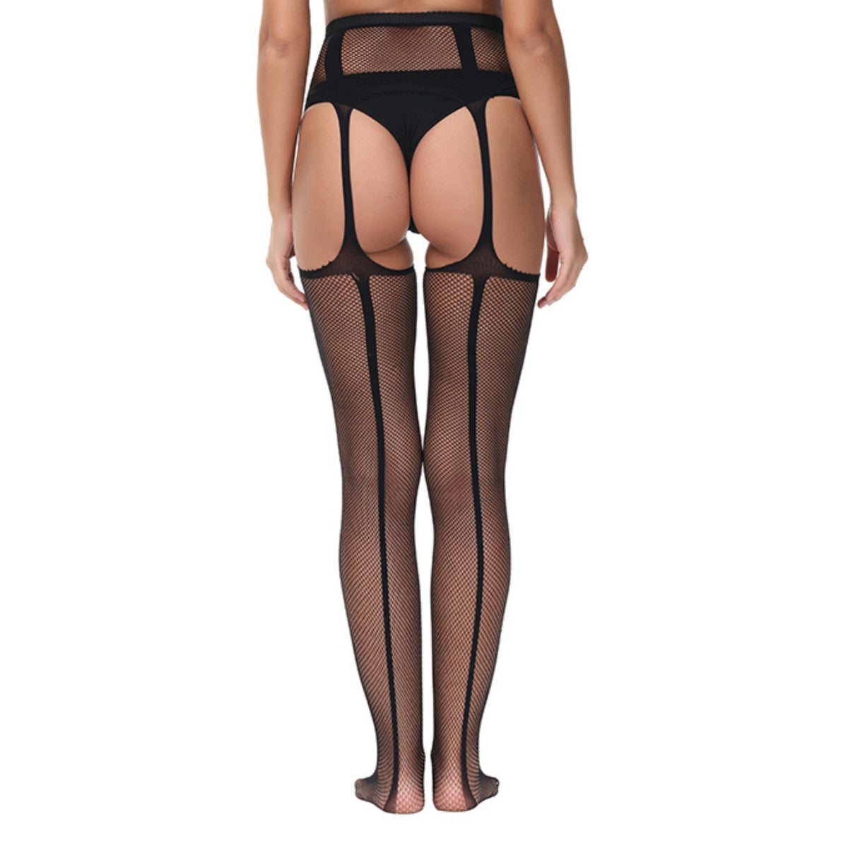 Lace by LJ Black Lace-Up Suspender Tights