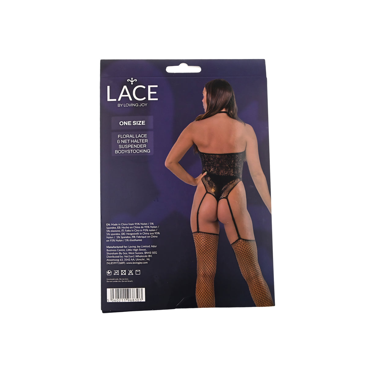 Lace by LJ Black Floral Lace & Net Halter Suspender Bodystocking